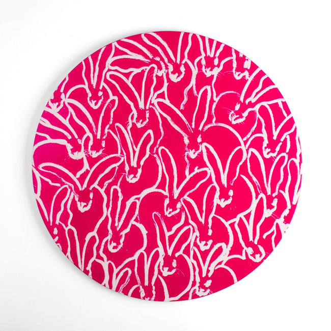Rabbit Run Round Lacquer Placemat, Pink Peacock, Set of 2