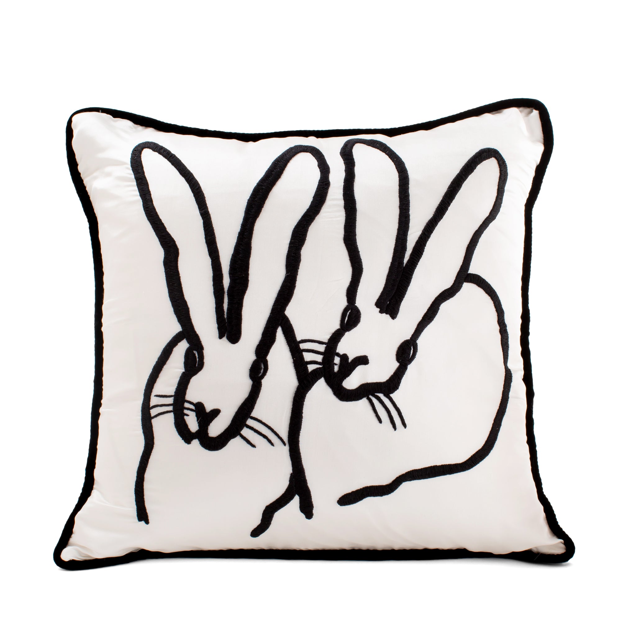 Hand Embroidered Silk & Velvet Bunny Pillow - White