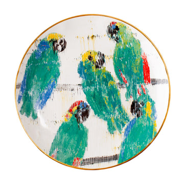 Parrot Accent Plate with Hand-Painted Gold Rim