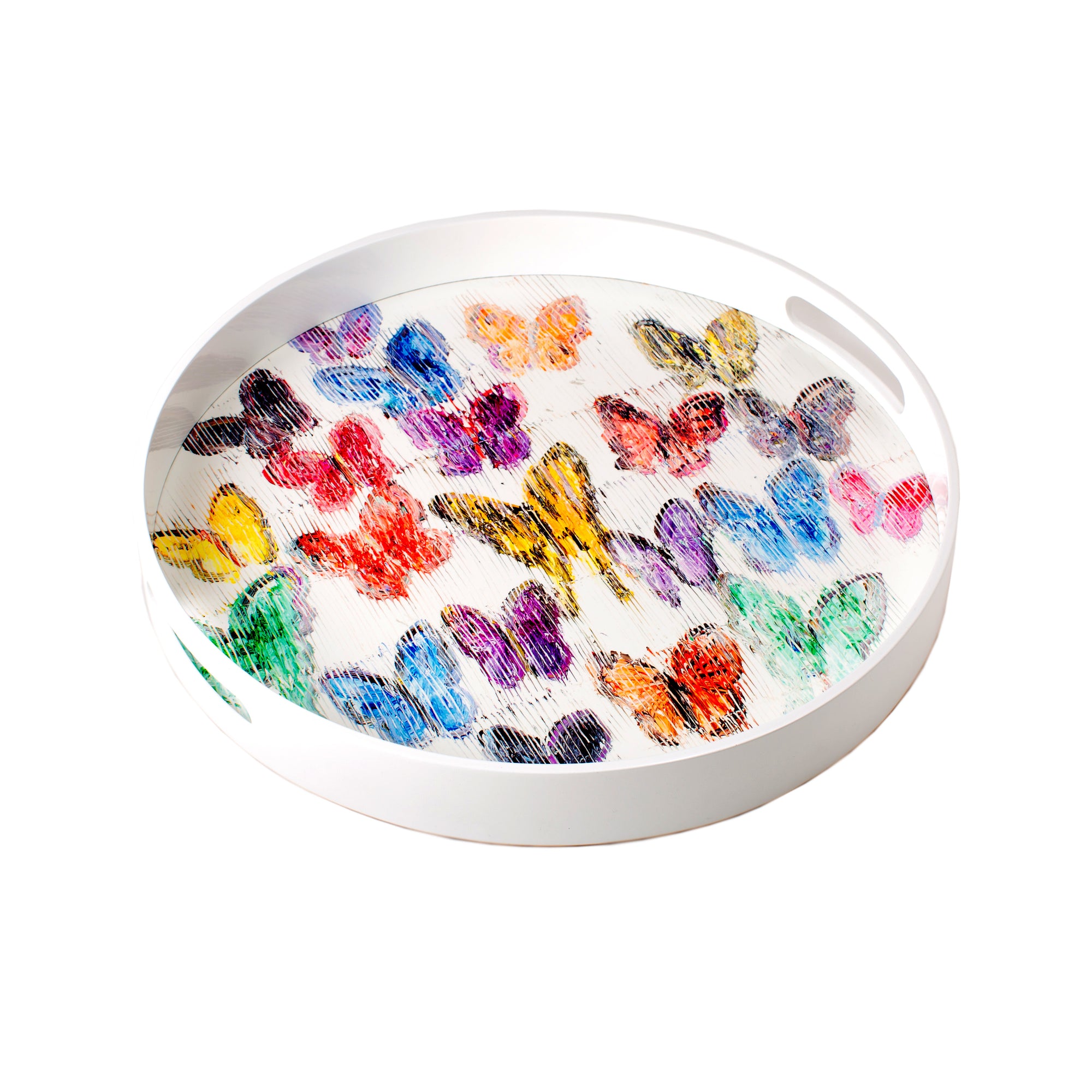 Spring Butterflies Round Lacquer Tray