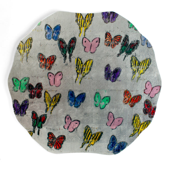 Butterflies Around the World Silver Leaf & Lacquer Placemat, Set of 2