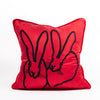 Hand Embroidered Silk & Velvet Bunny Pillow - Red, 18 x 18