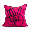 Hand Embroidered Silk & Velvet Bunny Pillow - Pink, 18 x 18