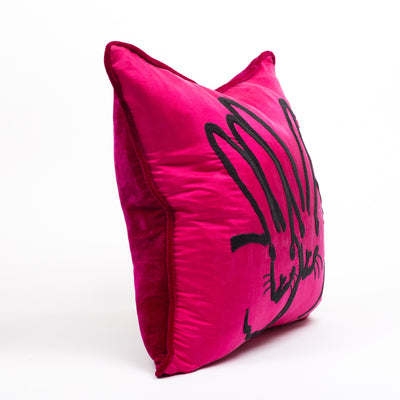 Hand Embroidered Silk & Velvet Bunny Pillow - Pink, 18 x 18