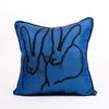 Hand Embroidered Silk & Velvet Bunny Pillow - Cobalt, 20 x 20
