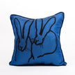 Hand-Embroidered Silk & Velvet Bunny Pillow, Cobalt, 20 x 20