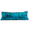 Hand Embroidered Silk & Velvet Bunny Pillow - Peacock Blue, 14 x 36