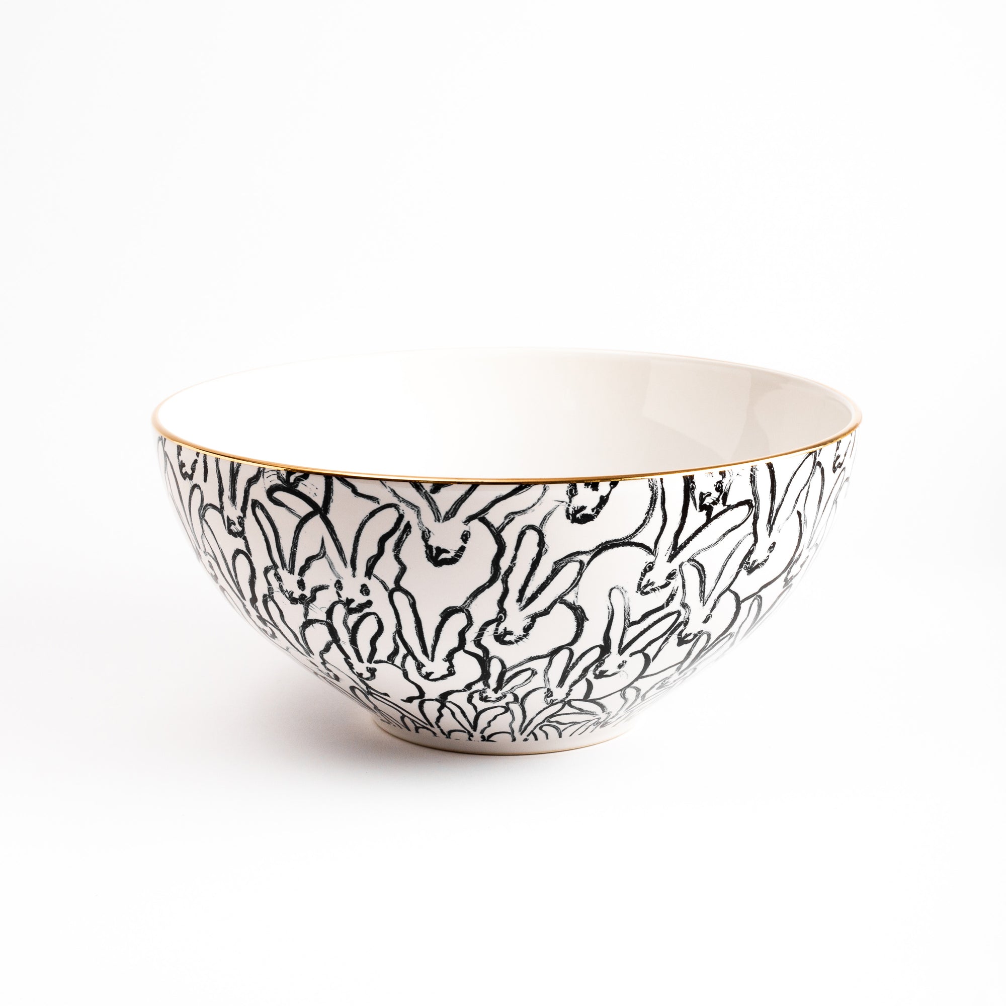 Rabbit Run Serving Bowl with Hand-Painted Gold Rim