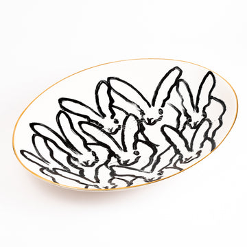 Rabbit Run Serving Platter with Hand-Painted Gold Rim