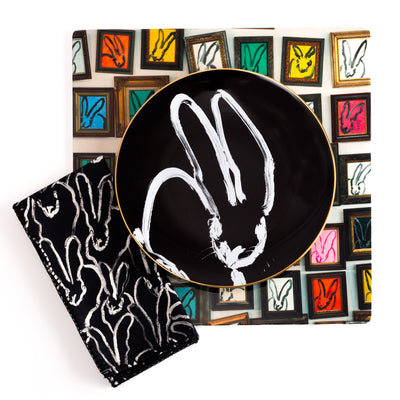 Rabbit Run Dinner Plate with Hand-Painted Gold Rim - Black