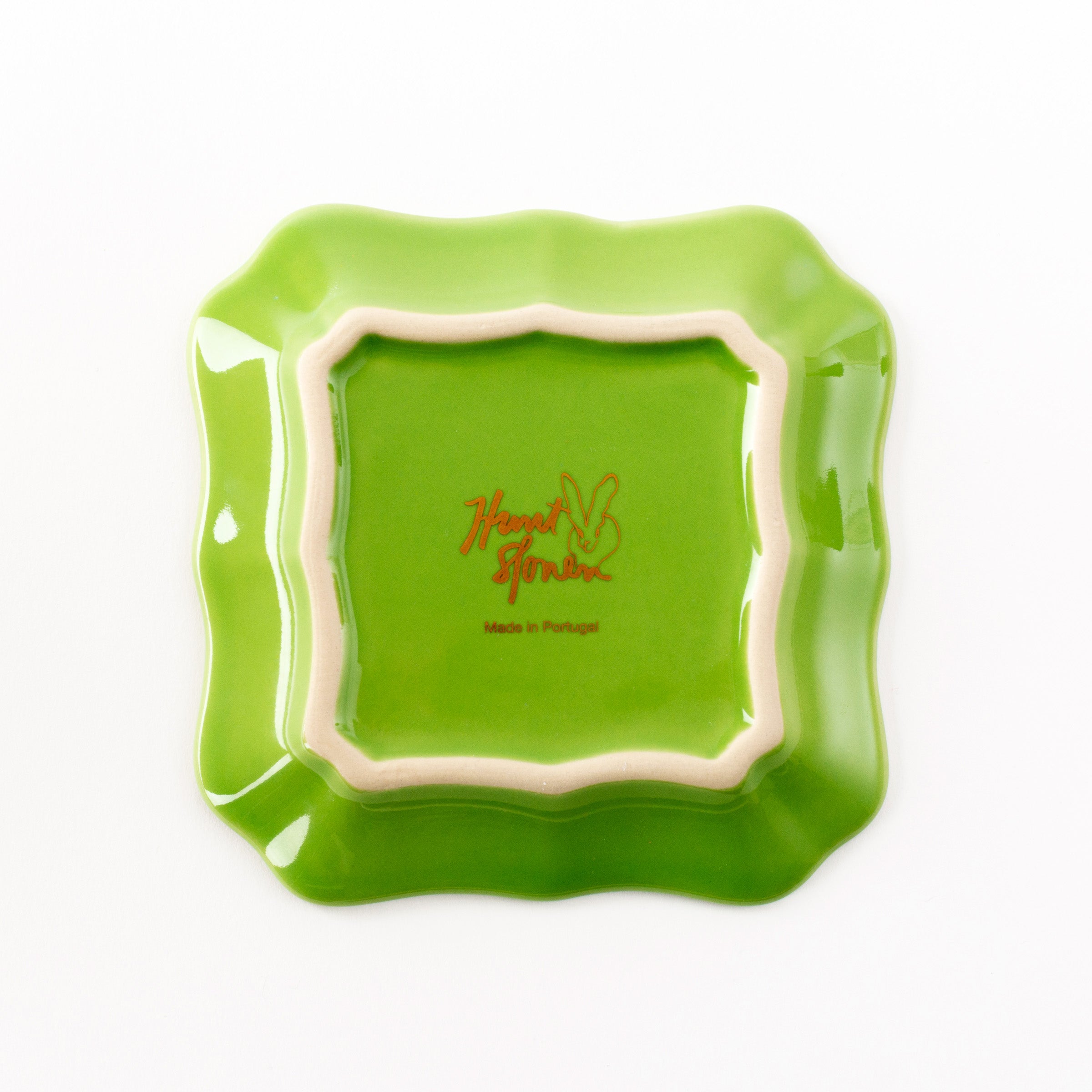 Bunny Portrait Plate with Hand-Painted Gold Rim, Lime