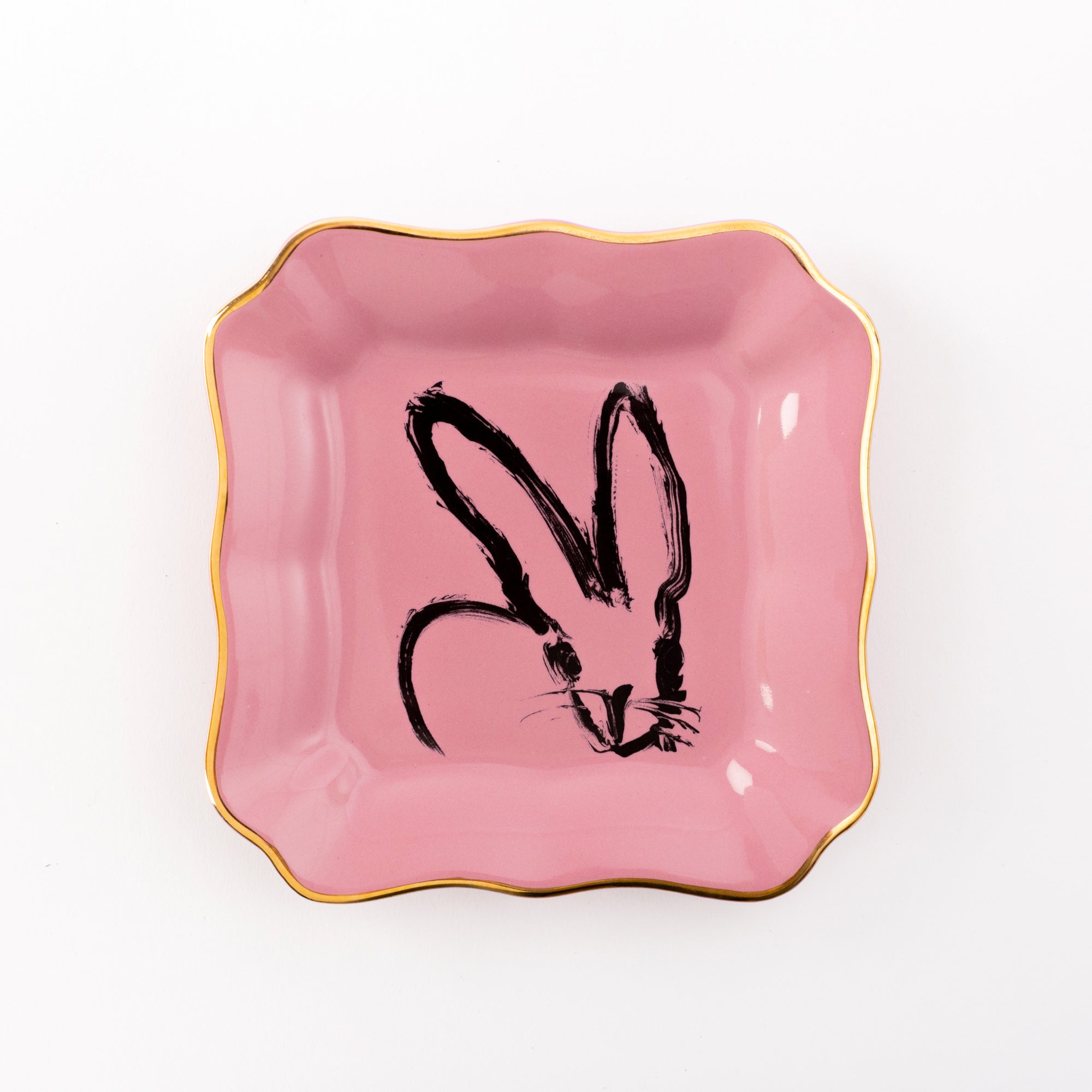 Set of 2 Bunny Portrait Plates - Pink with Hand-Painted Gold Rim