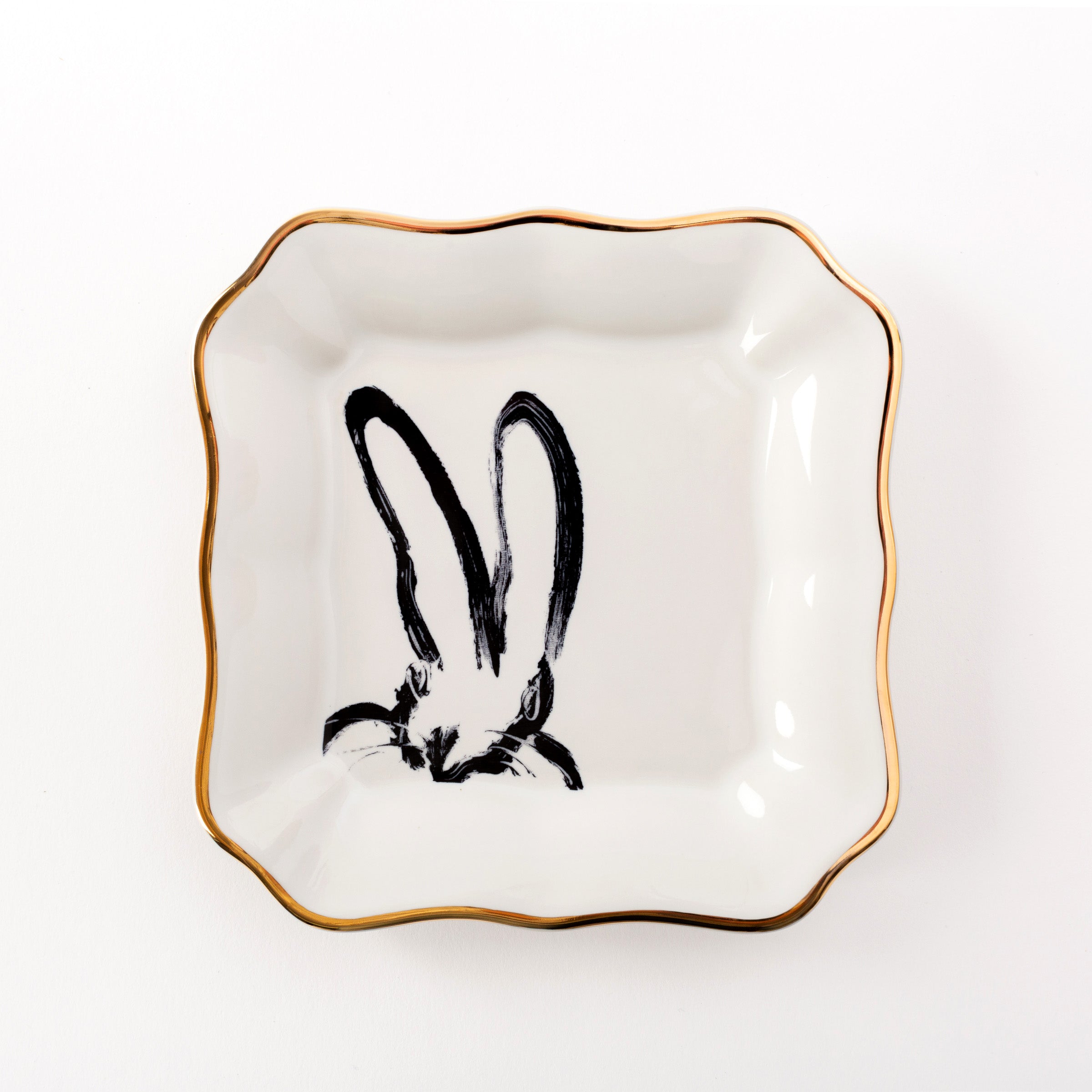 Bunny Portrait Plates, Pink with Hand-Painted Gold Rim, Set of 2