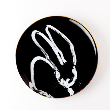 Rabbit Run Dinner Plate with Hand-Painted Gold Rim, White