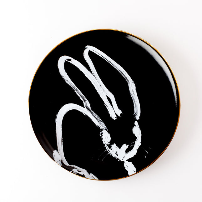 Rabbit Run Dinner Plate with Hand-Painted Gold Rim, White, Set of 2