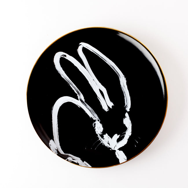 Rabbit Run Dinner Plate with Hand-Painted Gold Rim, Black, Set of 2