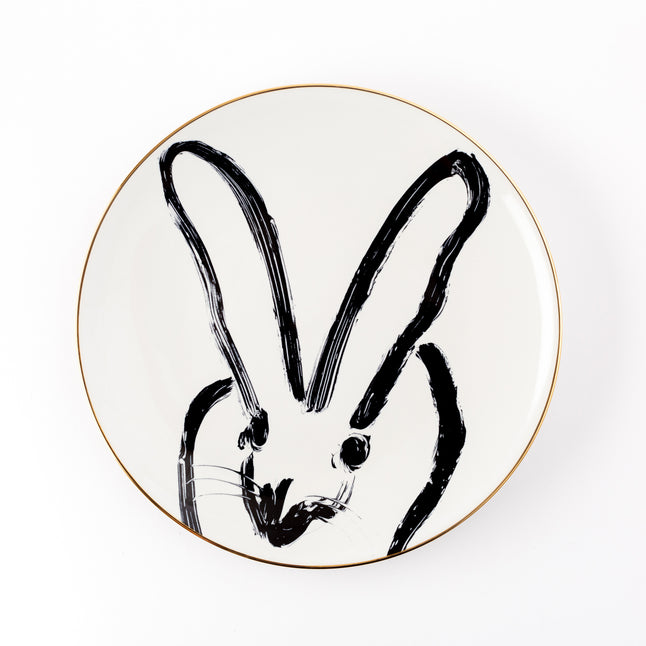 Rabbit Run Dinner Plate with Hand-Painted Gold Rim - White, Set of 2