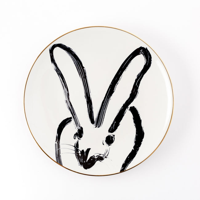 Rabbit Run Dinner Plate with Hand-Painted Gold Rim - White, Set of 2