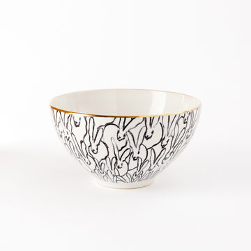 Rabbit Run Cereal Bowl with Hand-Painted Gold Rim