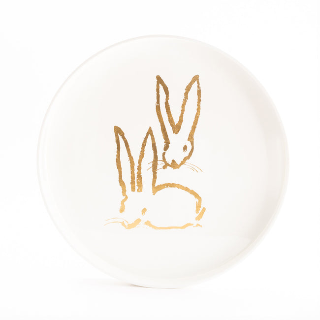 Royal Rabbit Round Tray with Gold Leaf Rabbits