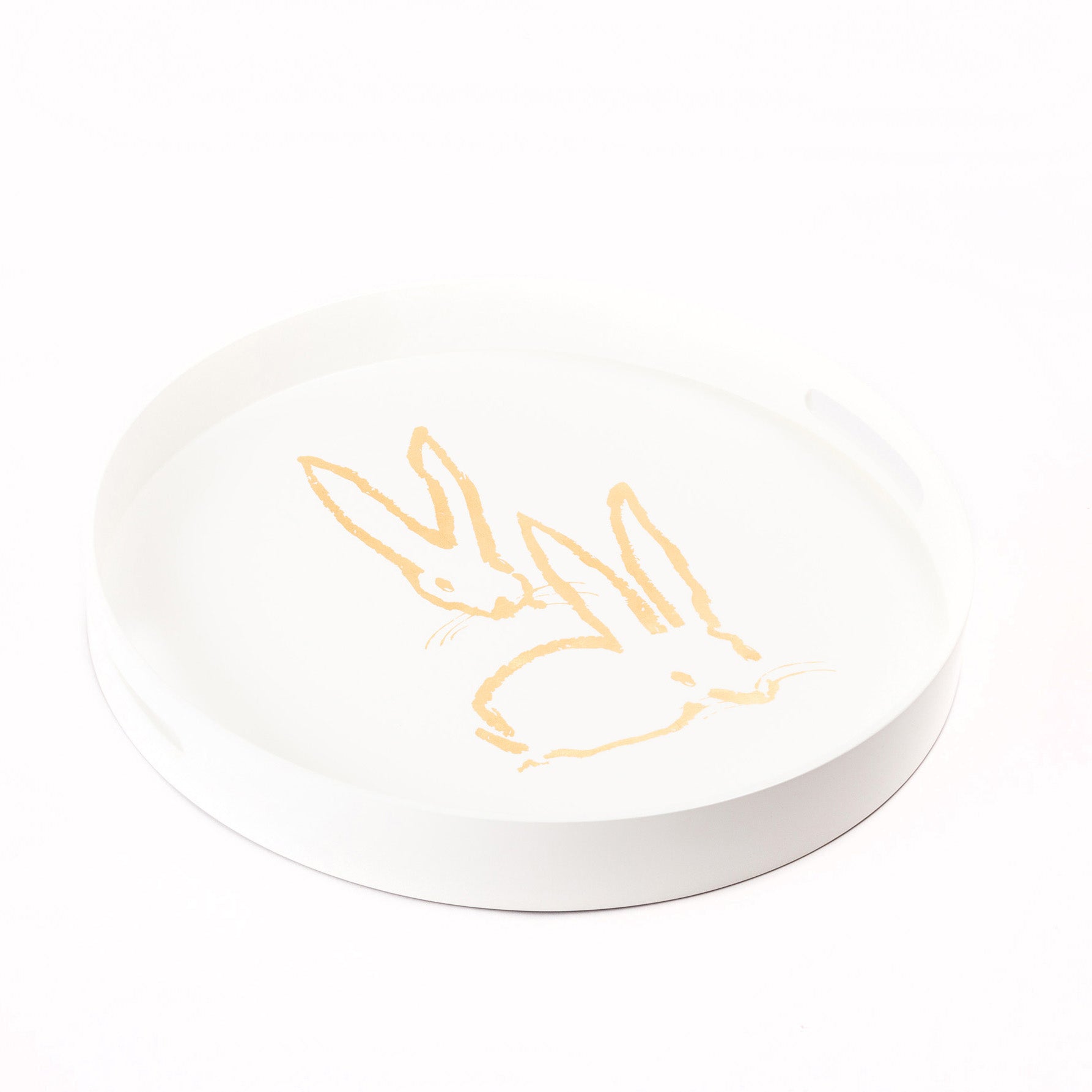 Royal Rabbit Round Tray with Gold Leaf Rabbits