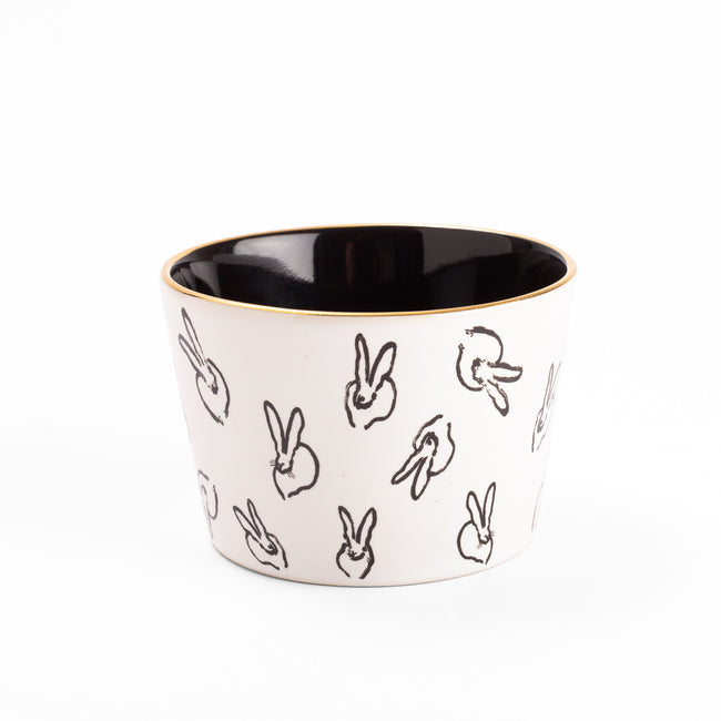 Bunny Bar Bowl with Black Interior & Hand-Painted Gold Rim, Set of 2