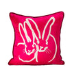 Hand-Embroidered Silk & Velvet Bunny Pillow, Pink with White Rabbits, 18 x 18