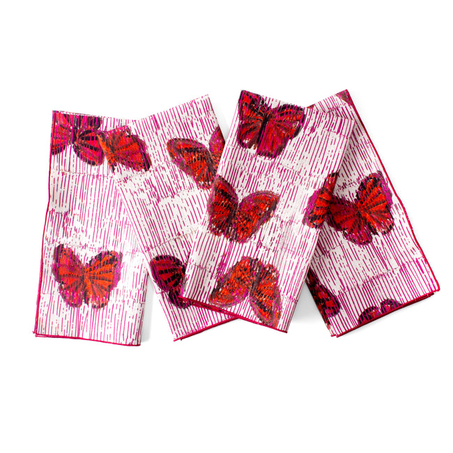 Pretty in Pink Butterflies Dinner Napkin, Set of 2