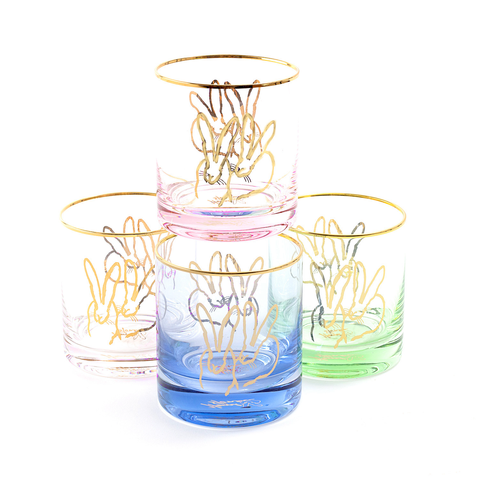 Set of 4 Double Bunny Old-Fashioned Glasses,  Mixed