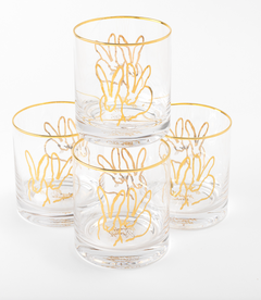 Set of 4 Double Bunny Old-Fashioned Glasses, Mixed - Hunt Slonem