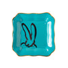 Set of 2 Bunny Portrait Plates, Turquoise with Hand-Painted Gold Rim