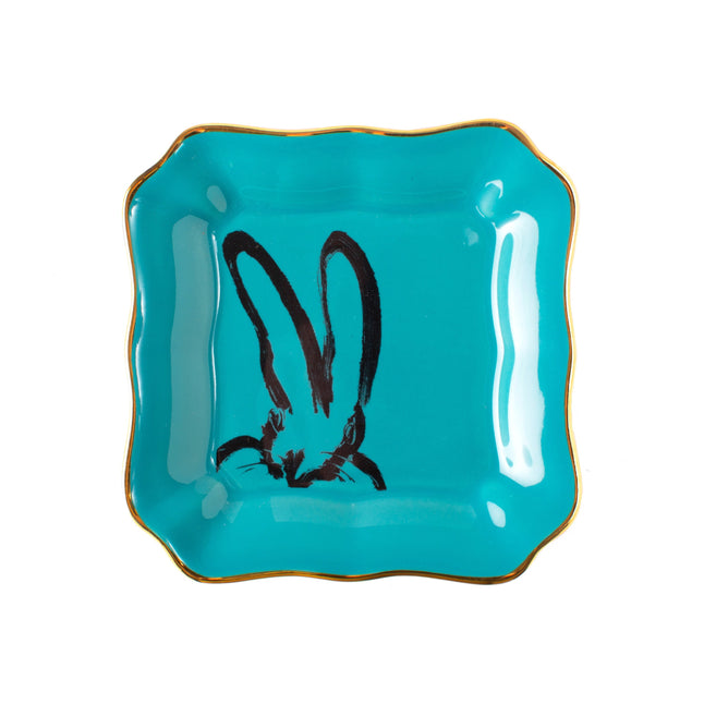 Bunny Portrait Plates, Turquoise with Hand-Painted Gold Rim, Set of 2