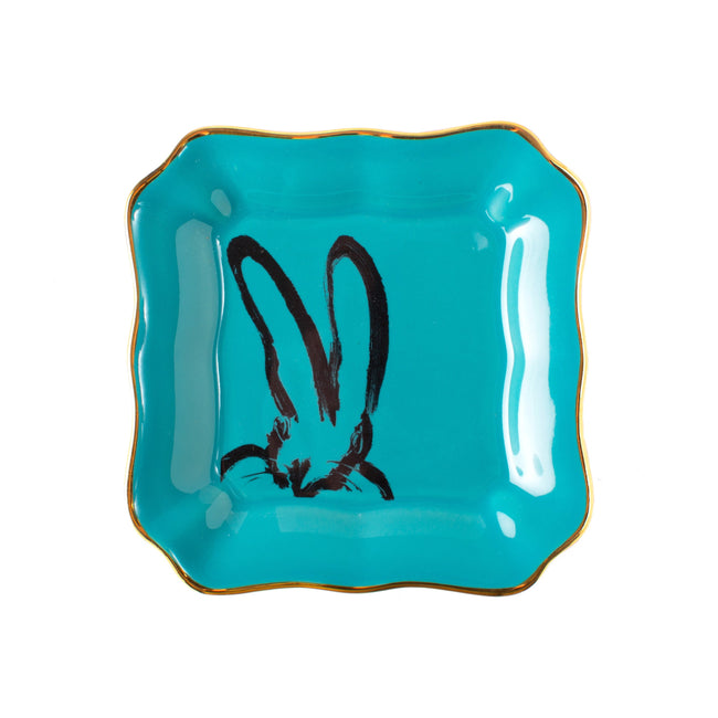 Bunny Portrait Plates with Hand-Painted Gold Rim, Turquoise