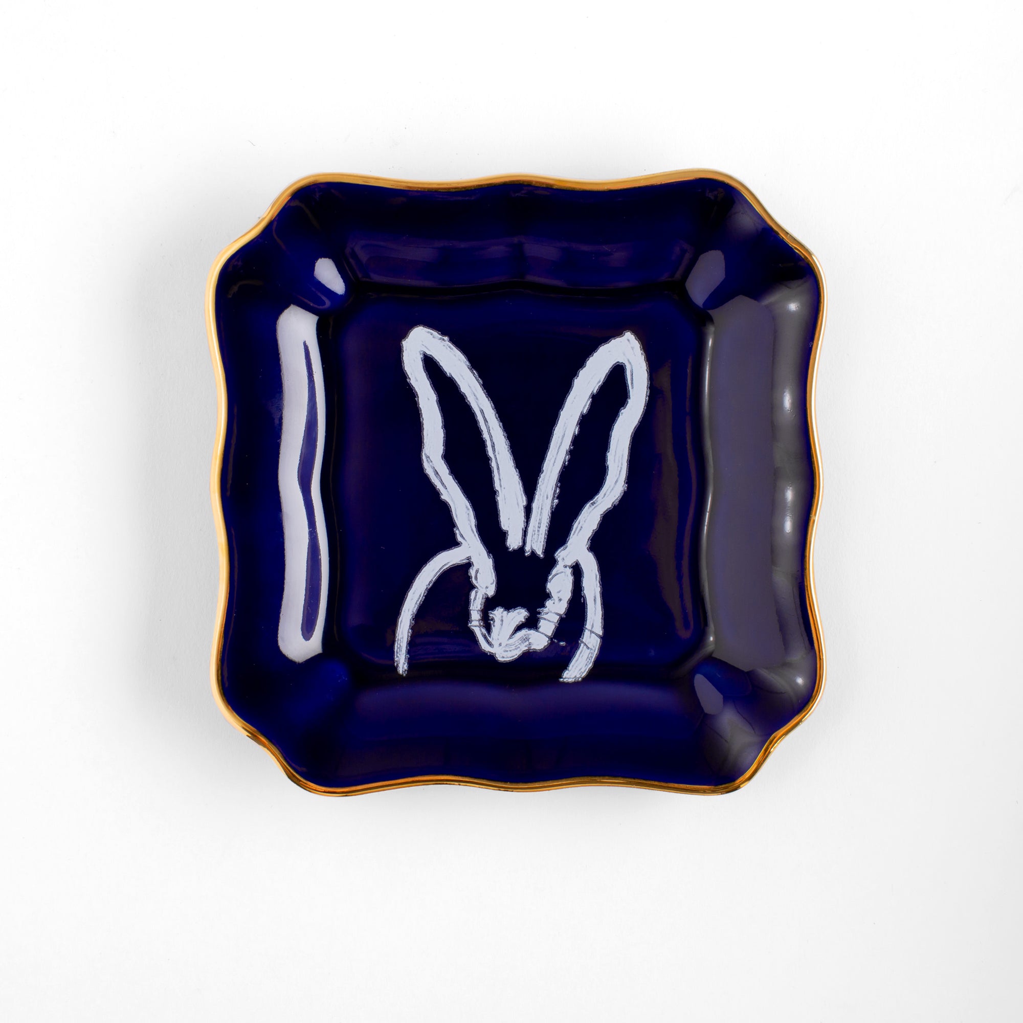 Set of 2 Bunny Portrait Plates - Cobalt with Hand-Painted Gold Rim
