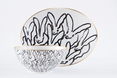Rabbit Run Serving Platter with Hand-Painted Gold Rim