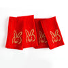 Painted Bunny Embroidered Linen Dinner Napkin, Red with Gold, Set of 2